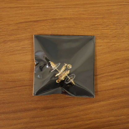 Traditional Curved Leaf Style Gold Stud Earrings With Crystal Detailing And Drop Charm