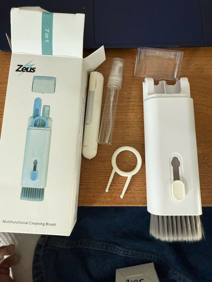 White 7-in-1 Keyboard & Earbuds Cleaning Kit with Brush, Spray & Tool Set