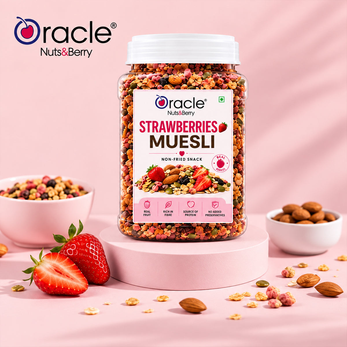Strawberry Muesli Premium Fruity Crunchy Wholesome Rich Breakfast Cereal Bowl (400g)