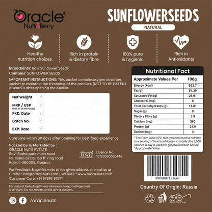 Sunflower Seeds Premium Nutritious Delicious Raw and Natural Edible Seeds (250g)