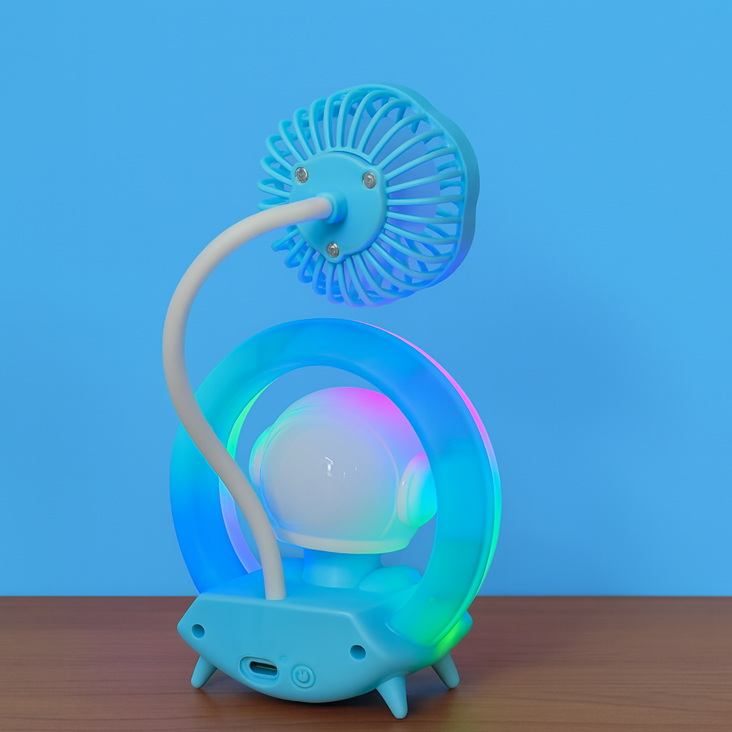 Lucky Doll Astronaut Desk Lamp with Fan, USB Rechargeable Colorful Night Light