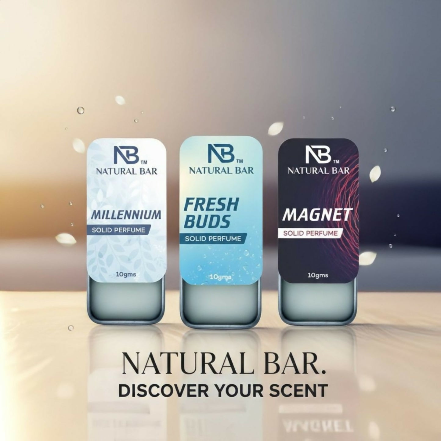 Natural Bar Millennium, fresh buds And Magnet solid perfume (3Pc/10gm) | Alcohol Free Cologne for Men & Women | Strong & Lasting Fragrance | Gifting Set for Him & Her
