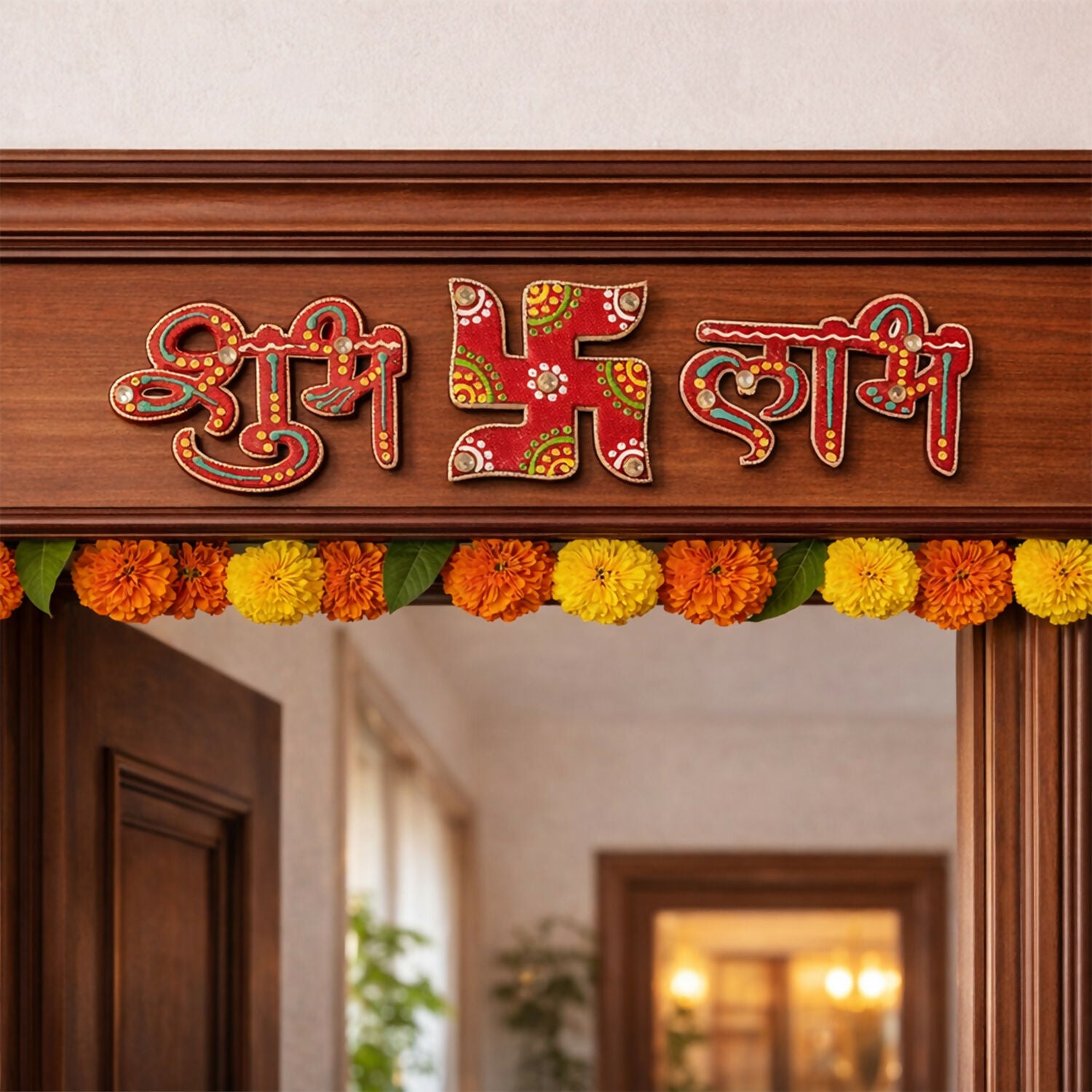 Hand Crafted Labh Shubh & Swastik Set of 3