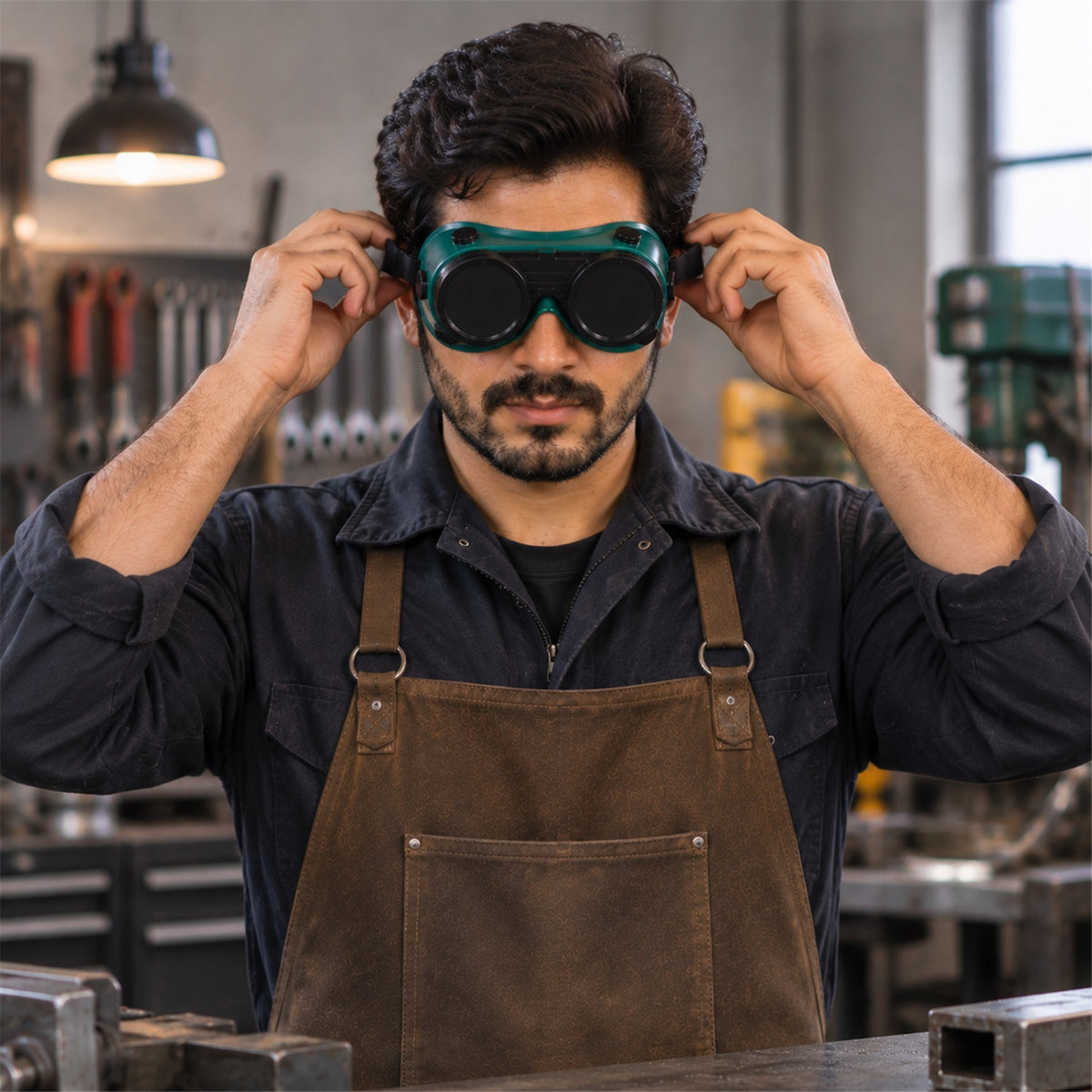 Welding goggles flip lens detail
