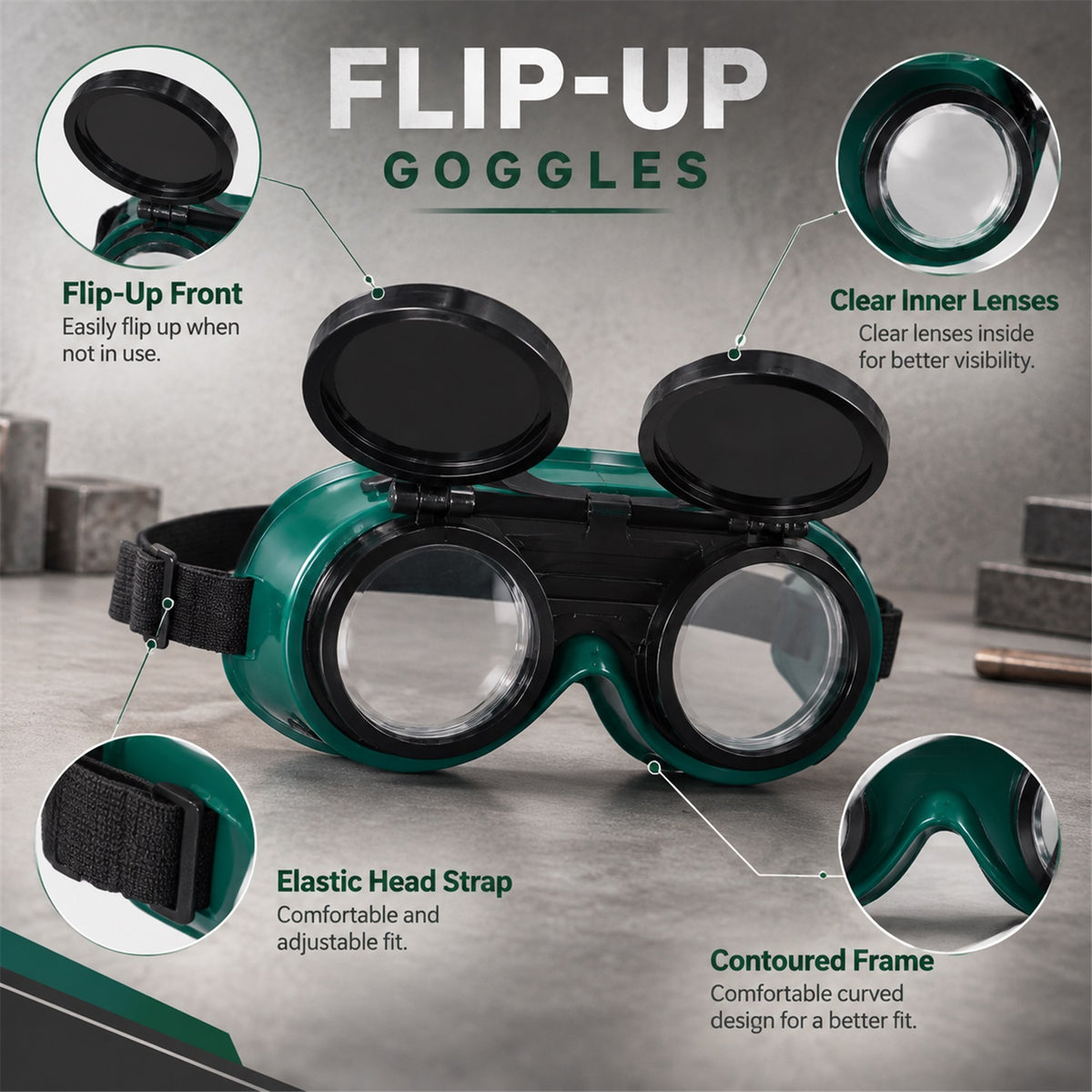 Welding goggles strap detail