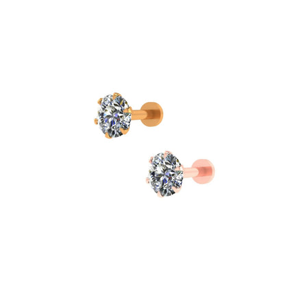 Flat-back gold nosepin stud showing comfortable labret style post for sensitive skin
