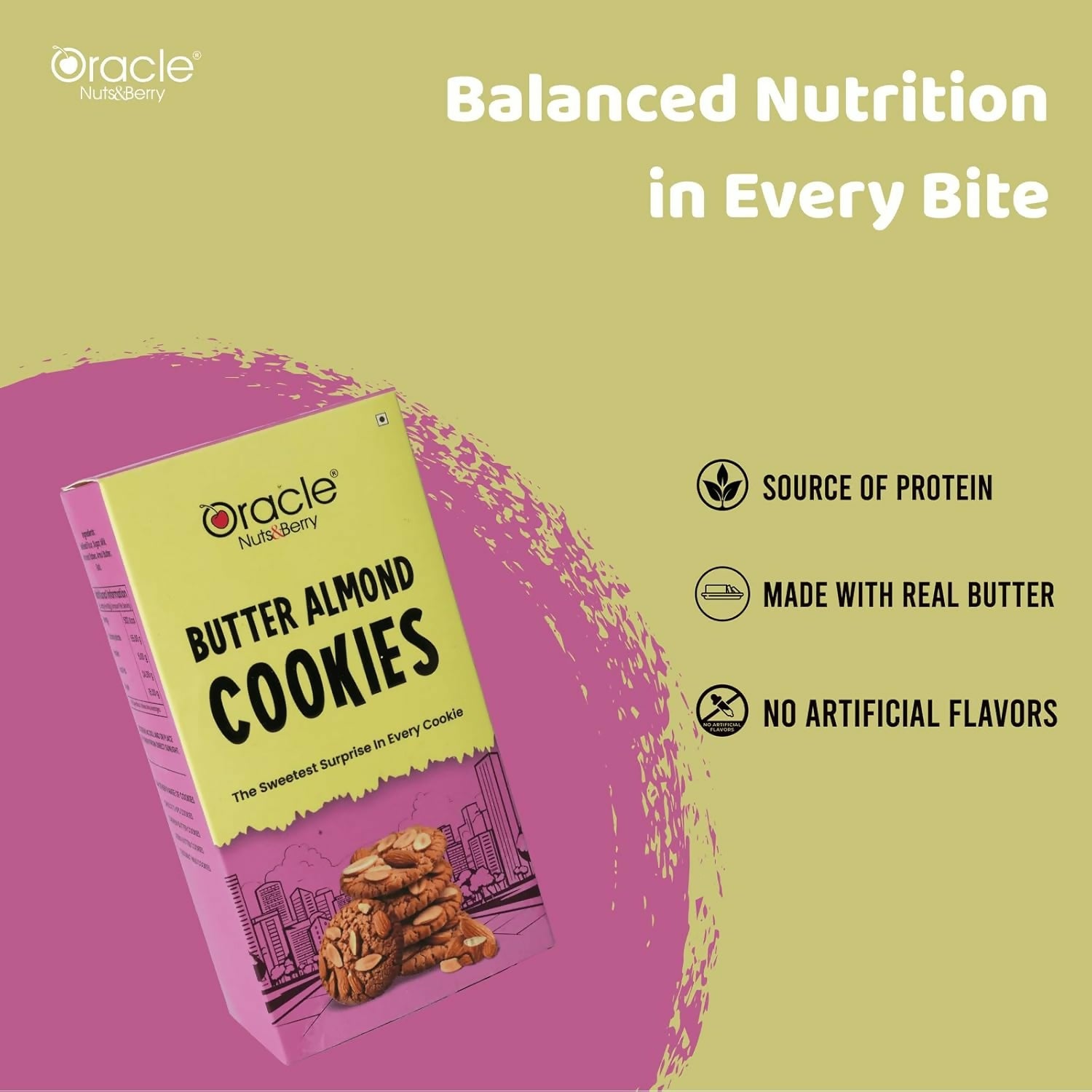 Oracle Butter Almond Cookies Crunchy Biscuit Snack 200gm Made with Real Butter