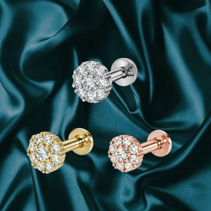 Cluster Flower Nosepin Stud in gold plating with sparkling stones