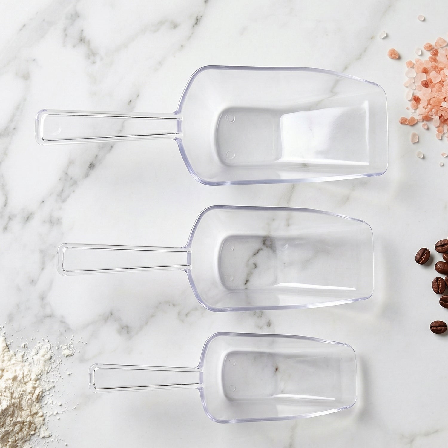 Multipurpose Plastic Scoop Set Clear Flour Coffee Sugar Grain Scoops (3 Pc Set)