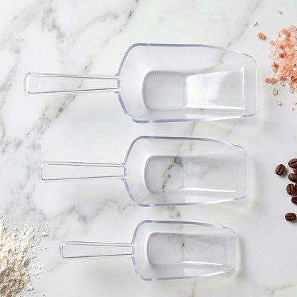 Multipurpose Plastic Scoop Set Clear Flour Coffee Sugar Grain Scoops (3 Pc Set)