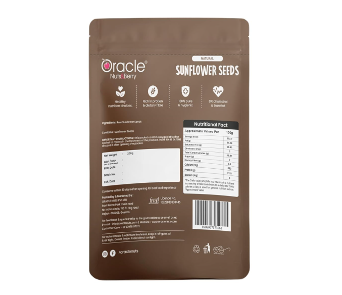 Oracle Natural Premium Sunflower Seeds 250gm – Rich in Vitamin E, Antioxidants & Protein – Healthy Superfood Snack for Energy, Immunity & Skin Care