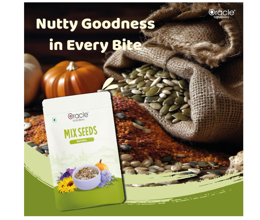 Oracle Natural Premium Mix Seeds 250gm – Healthy Superfood Blend of Pumpkin, Sunflower, Flax, Watermelon & Chia Seeds – Rich in Fiber, Protein & Omega-3