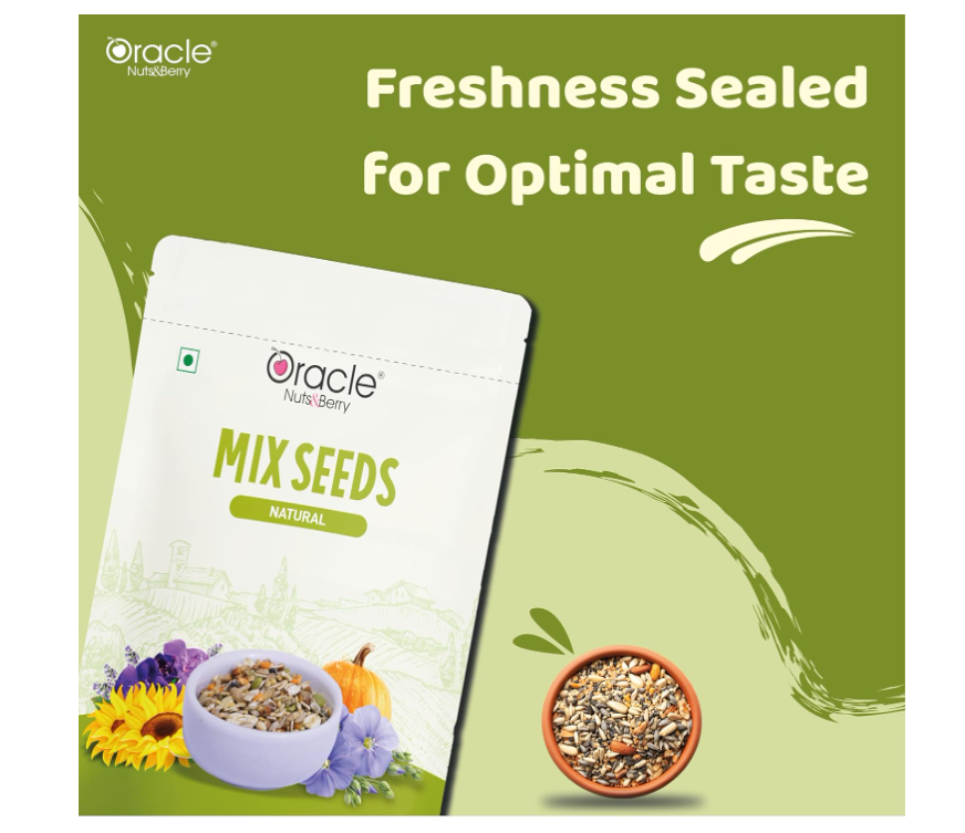 Oracle Natural Premium Mix Seeds 250gm – Healthy Superfood Blend of Pumpkin, Sunflower, Flax, Watermelon & Chia Seeds – Rich in Fiber, Protein & Omega-3