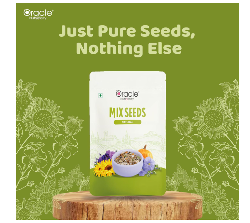 Oracle Natural Premium Mix Seeds 250gm – Healthy Superfood Blend of Pumpkin, Sunflower, Flax, Watermelon & Chia Seeds – Rich in Fiber, Protein & Omega-3