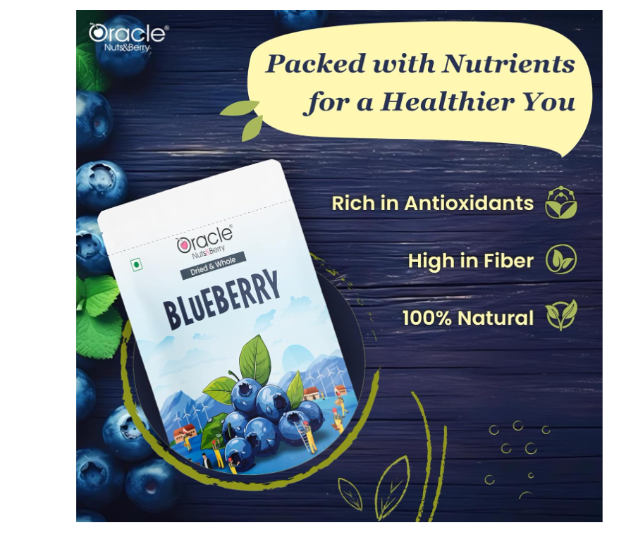 Oracle Premium Dried Whole Blueberries 250gm – Rich in Antioxidants, Vitamin C & Fiber – Healthy Superfood Snack for Immunity, Energy & Baking