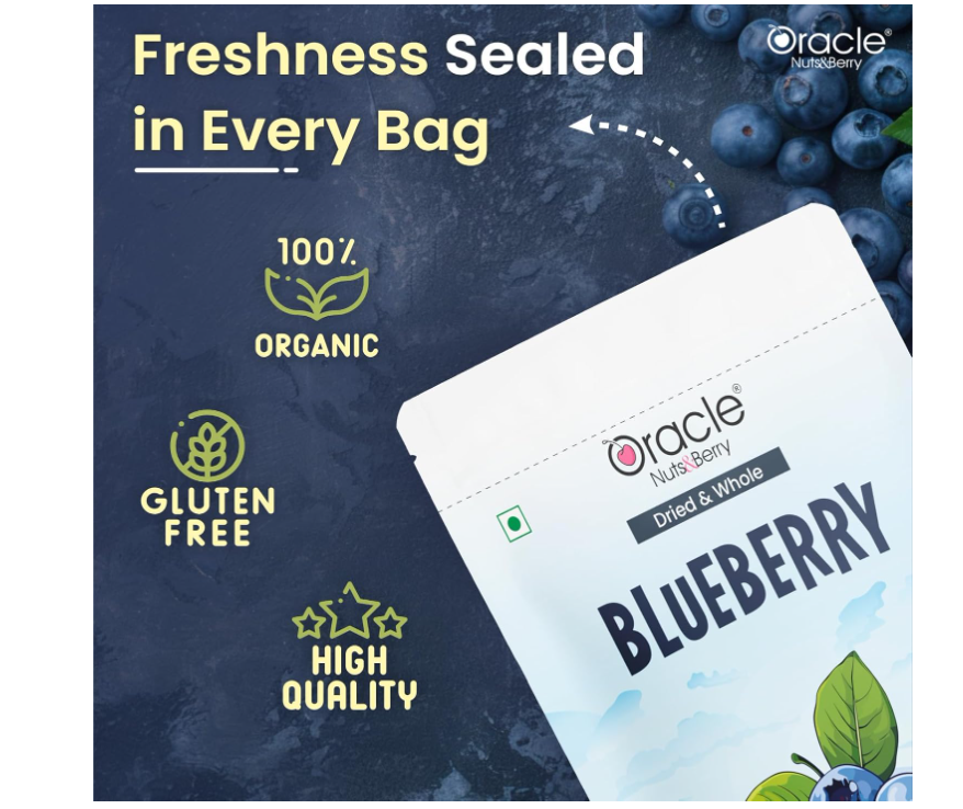 Oracle Premium Dried Whole Blueberries 250gm – Rich in Antioxidants, Vitamin C & Fiber – Healthy Superfood Snack for Immunity, Energy & Baking