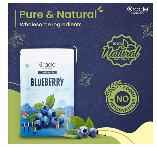 Oracle Premium Dried Whole Blueberries 250gm – Rich in Antioxidants, Vitamin C & Fiber – Healthy Superfood Snack for Immunity, Energy & Baking