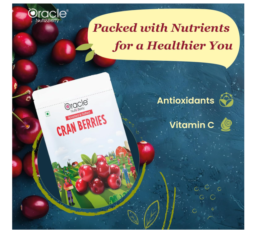 Oracle Premium Roasted & Salted Cranberries 250gm – Naturally Tangy Superfruit Snack Rich in Vitamin C, Fiber & Antioxidants