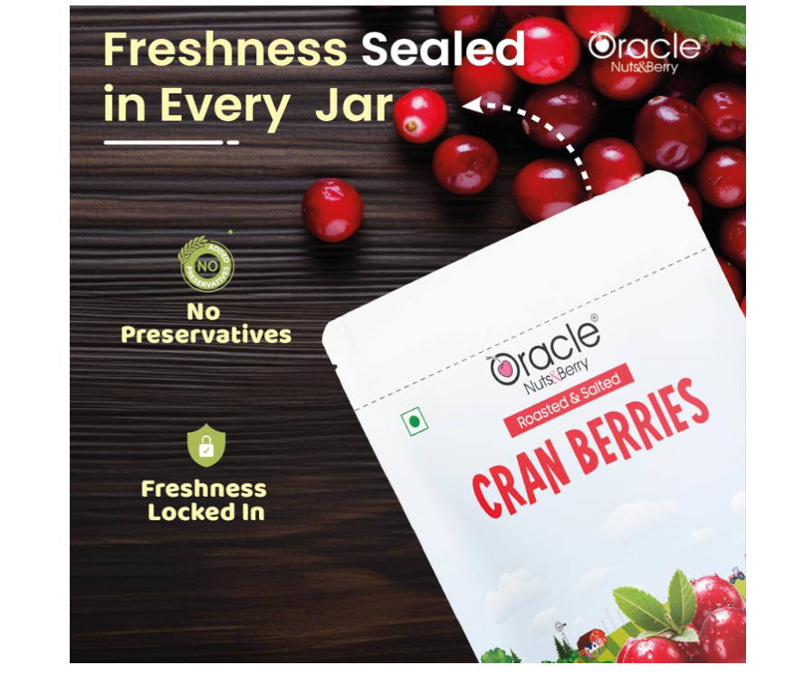 Oracle Premium Roasted & Salted Cranberries 250gm – Naturally Tangy Superfruit Snack Rich in Vitamin C, Fiber & Antioxidants