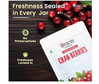 Oracle Premium Roasted & Salted Cranberries 250gm – Naturally Tangy Superfruit Snack Rich in Vitamin C, Fiber & Antioxidants