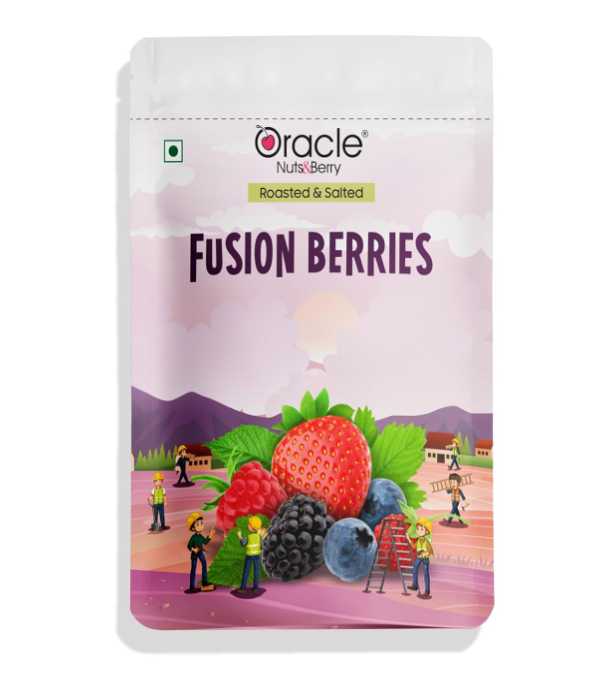 Oracle Nuts & Berry Fusion Berries Roasted & Salted 250gm – Mix of Strawberries, Cranberries, Black Currants, Blueberries & Raspberries – Healthy Dried Fruit Snack