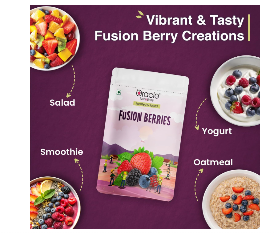Oracle Nuts & Berry Fusion Berries Roasted & Salted 250gm – Mix of Strawberries, Cranberries, Black Currants, Blueberries & Raspberries – Healthy Dried Fruit Snack
