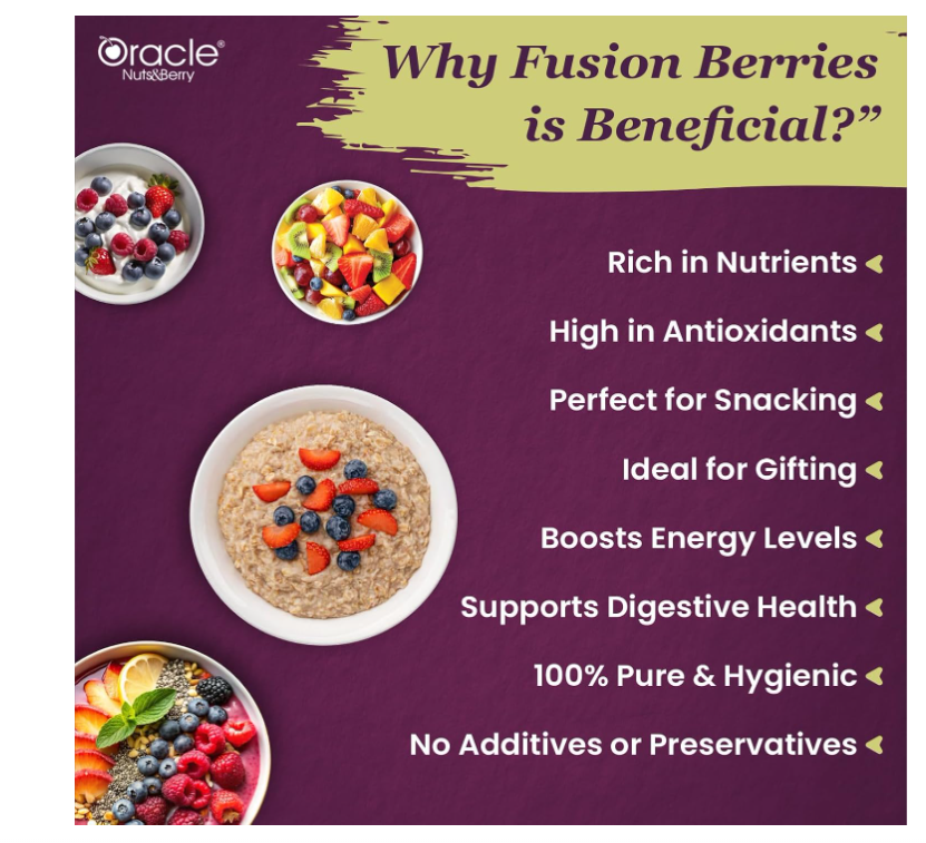 Oracle Nuts & Berry Fusion Berries Roasted & Salted 250gm – Mix of Strawberries, Cranberries, Black Currants, Blueberries & Raspberries – Healthy Dried Fruit Snack