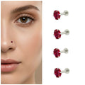 Ruby Red Crystal Labret Studs – Pack of 4 Silver Plated Piercings