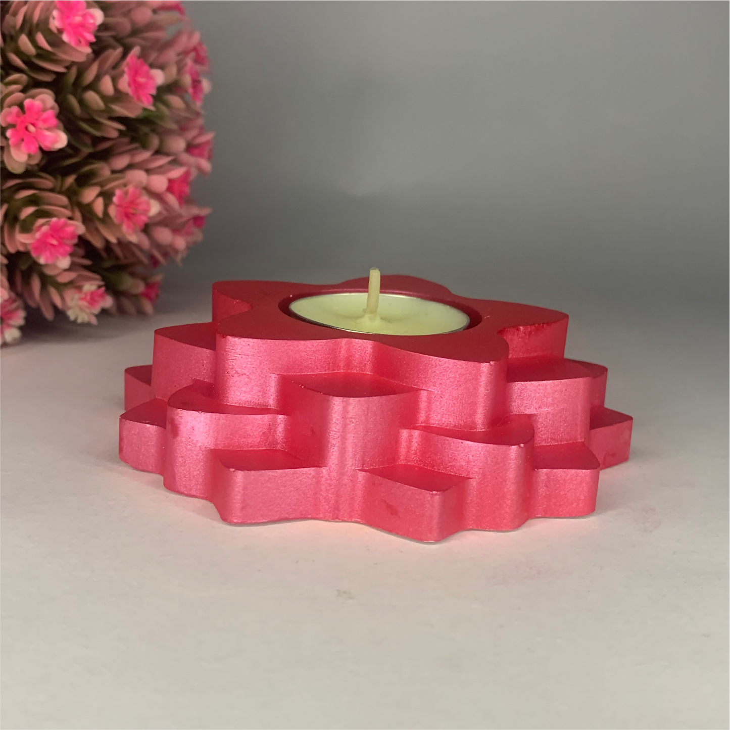 Handmade Flower 4-Step Diya – Metallic Pink | Layered Tealight Holder for Diwali, Pooja & Home Décor | Unique Festival Gift Item