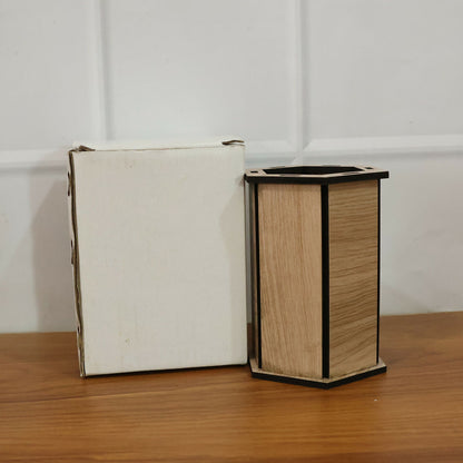 Wooden Hexagon Pen Stand for Desk | Office & Study Table Stationery Organizer