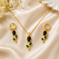 Green Stone Necklace Set – Floral Pendant with Matching Earrings