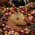 Elegant Gold-Tone Floral Statement Ring with Central Stone & Sparkling Accent Details