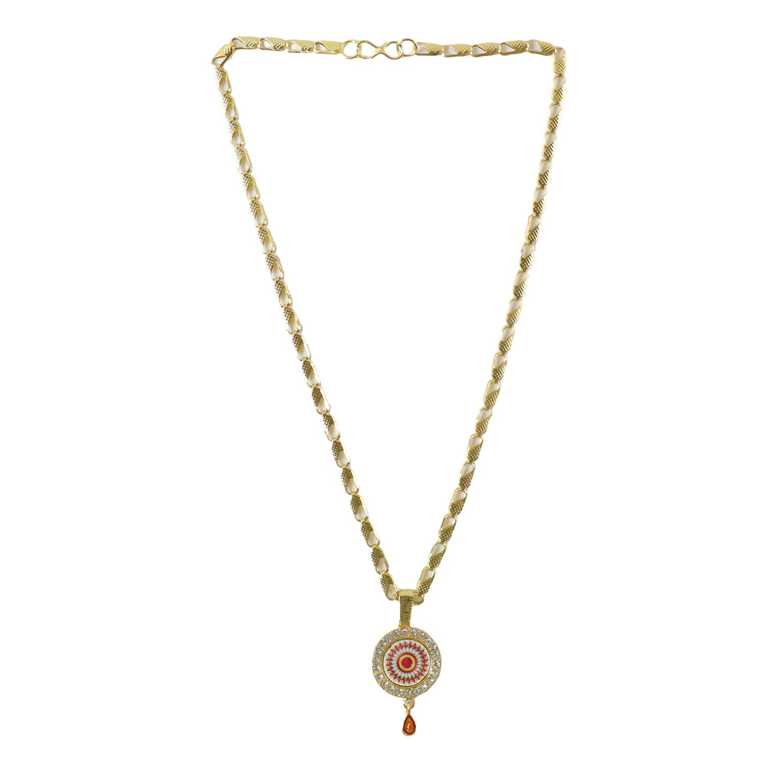 Royal Gold Pendant Necklace with Circular Enamel Stone Design