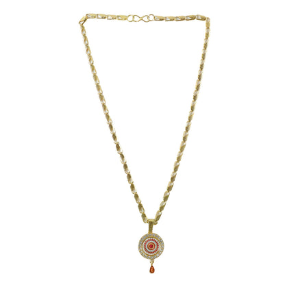 Royal Gold Pendant Necklace with Circular Enamel Stone Design
