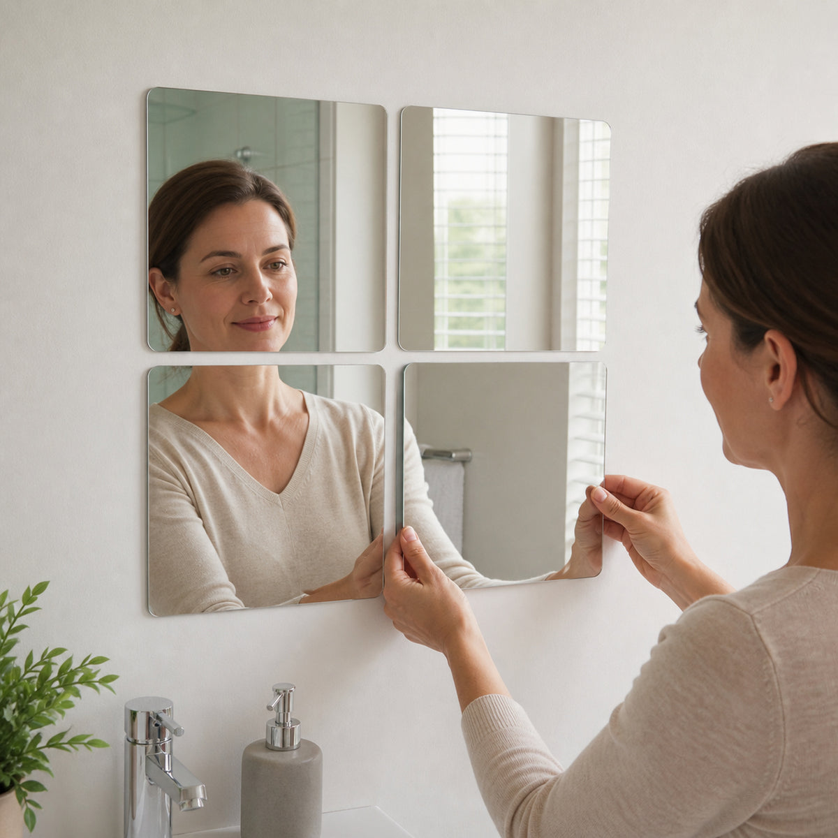 Square Mirror Wall Sticker Tiles 30x30cm Self Adhesive for Home Decor (4 Pc)