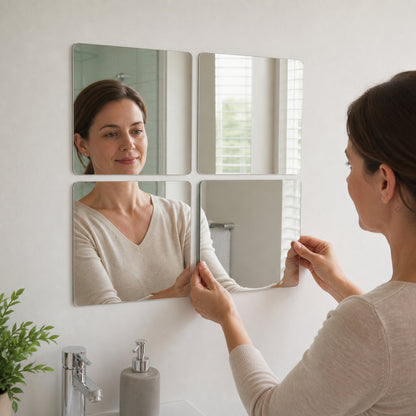 Square Mirror Wall Sticker Tiles 30x30cm Self Adhesive for Home Decor (4 Pc)