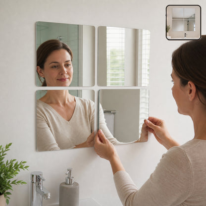 Square Mirror Wall Sticker Tiles 30x30cm Self Adhesive for Home Decor (4 Pc)