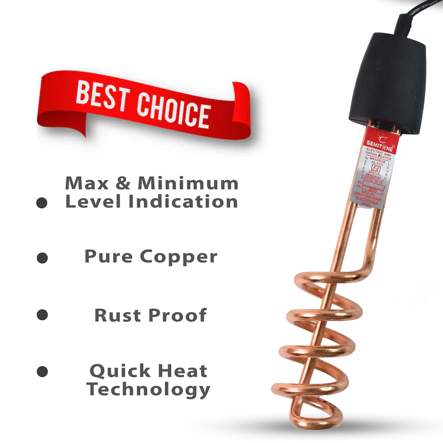Immersion Water Heater Rod – High-Performance Copper Heating Element with Shockproof Handle