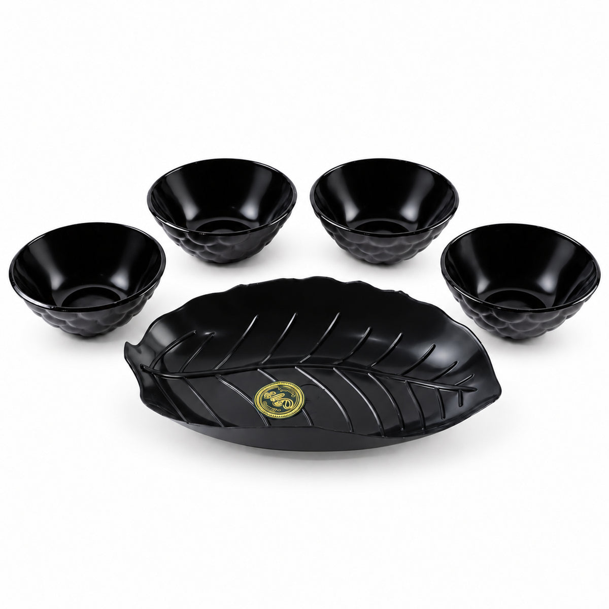 Serving Bowl Set with Leaf Shaped Platter for Snacks and Dry Fruits (5 Pc Set)