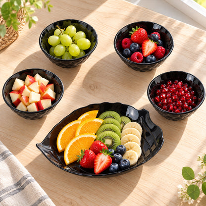 Serving Bowl Set with Leaf Shaped Platter for Snacks and Dry Fruits (5 Pc Set)