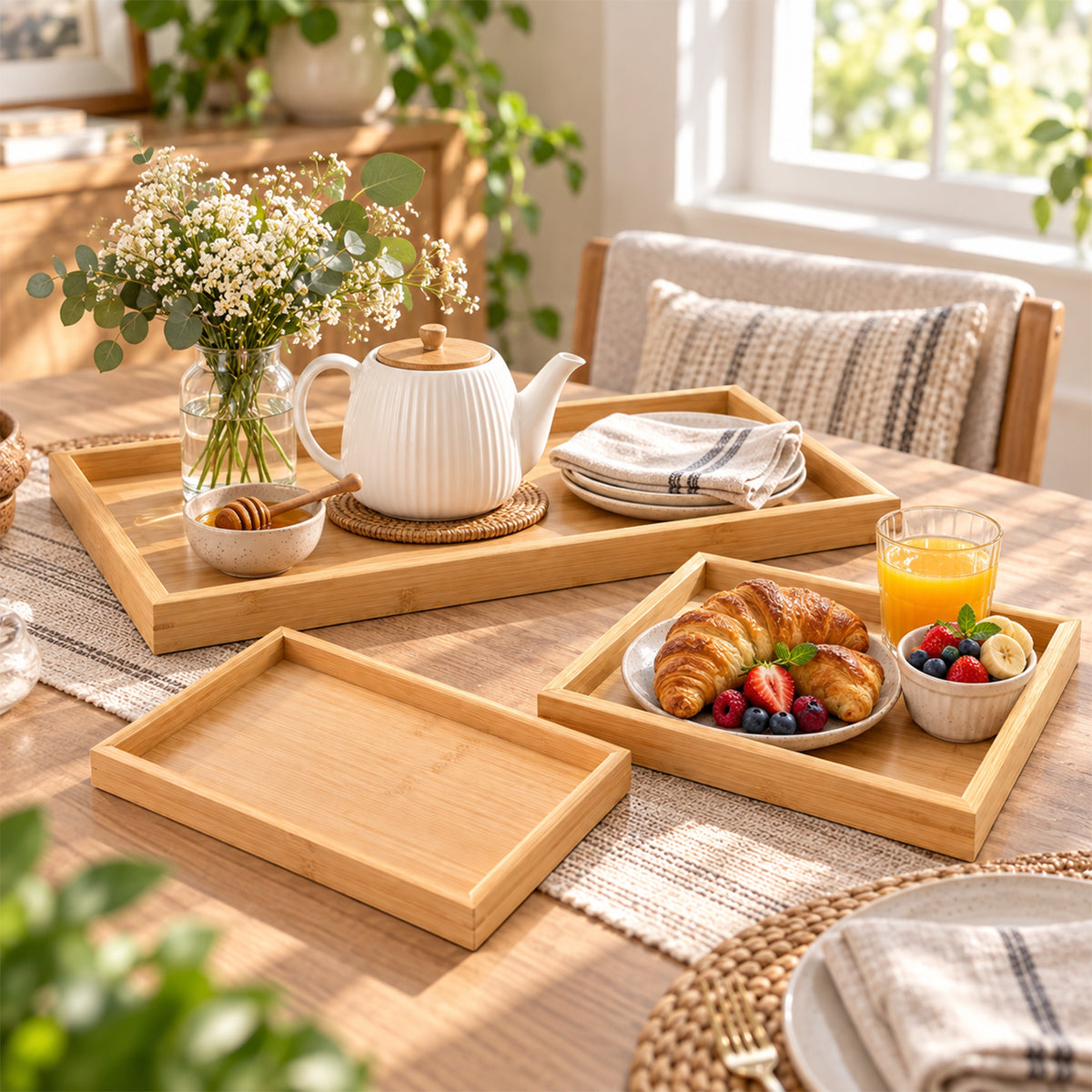 Wooden Finish Multipurpose Serving Tray Set – Stylish & Durable