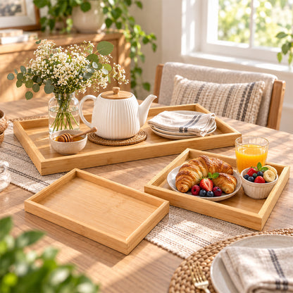 Wooden Finish Multipurpose Serving Tray Set – Stylish & Durable