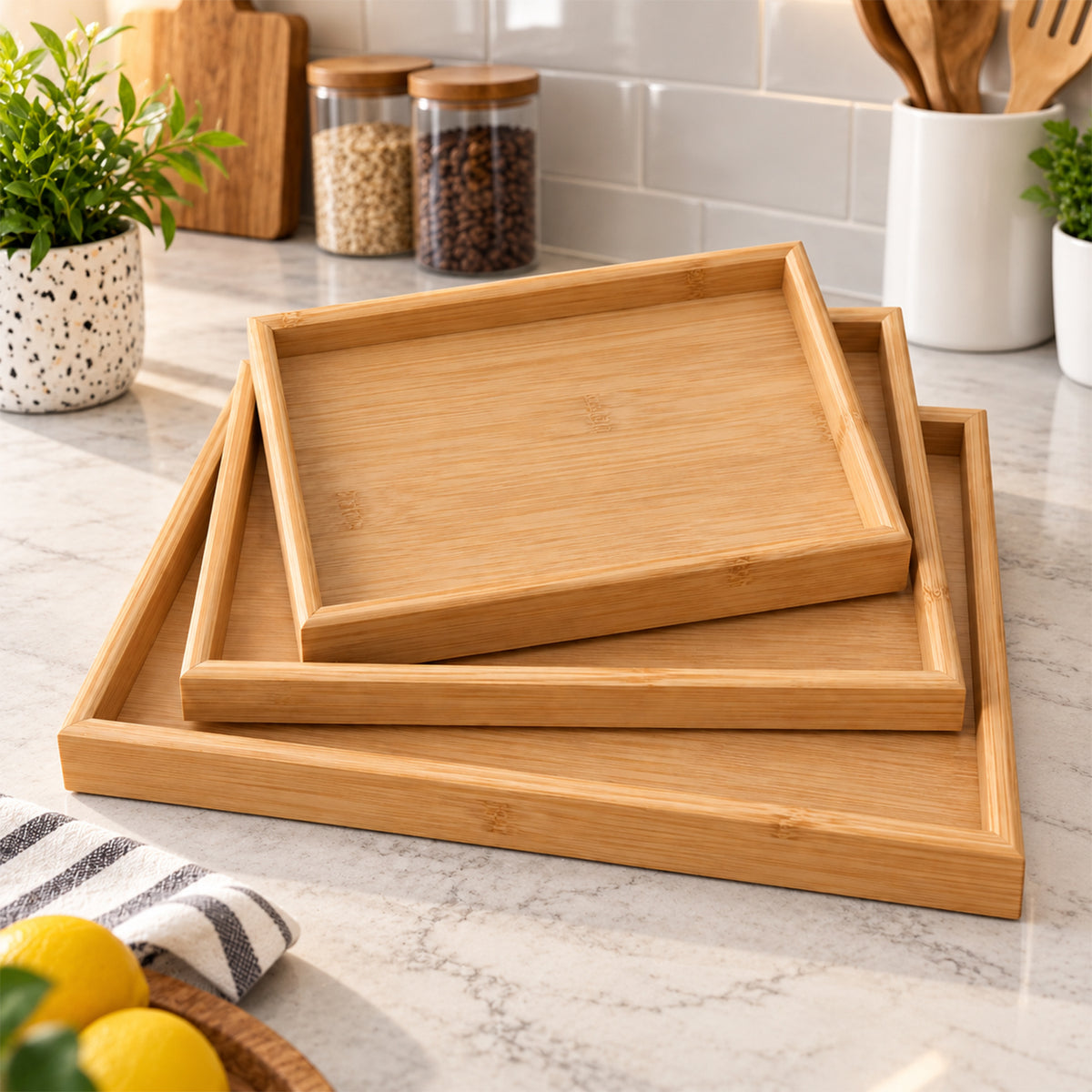 Wooden Finish Multipurpose Serving Tray Set – Stylish & Durable