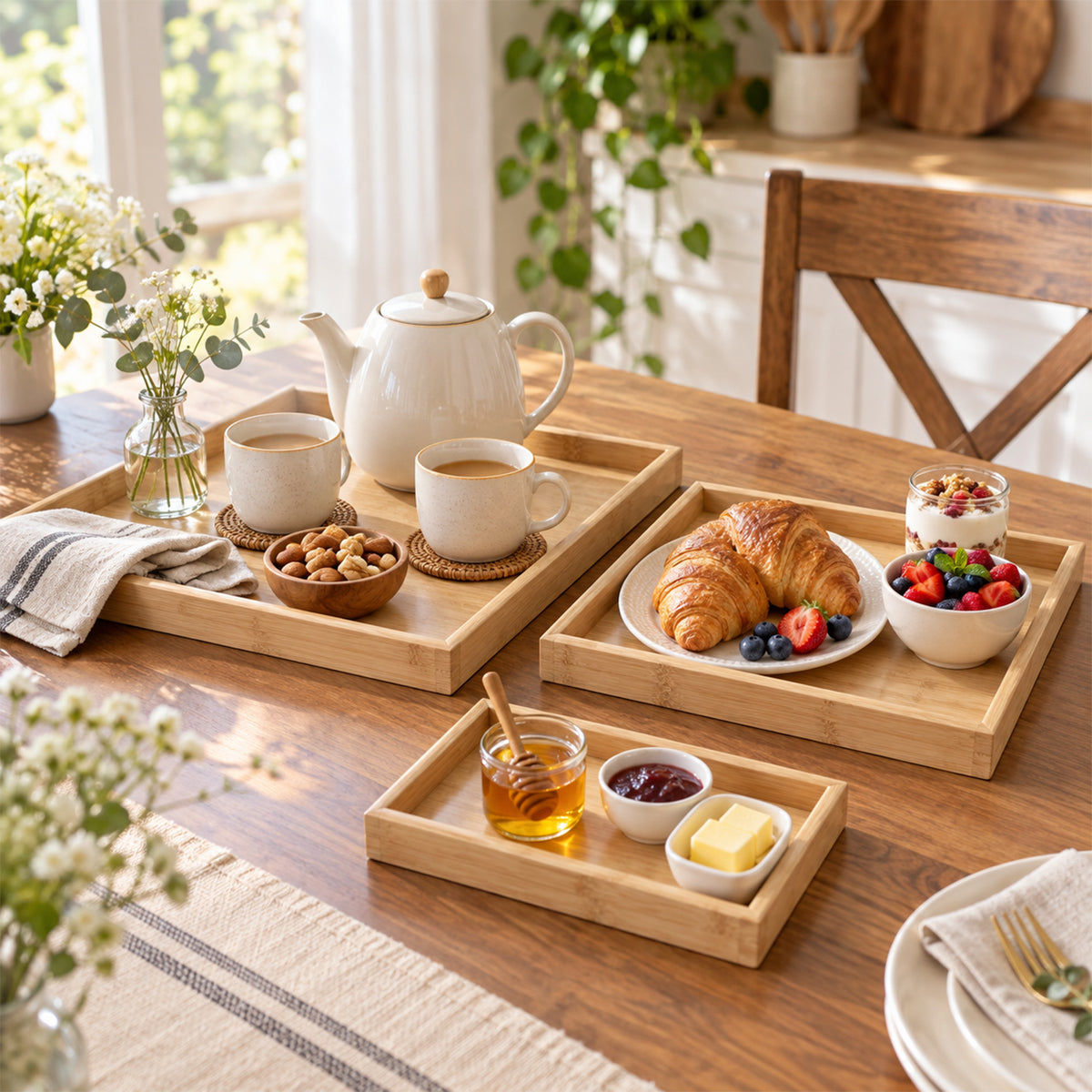 Wooden Finish Multipurpose Serving Tray Set – Stylish & Durable
