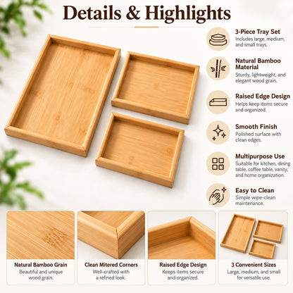 Wooden Finish Multipurpose Serving Tray Set – Stylish & Durable