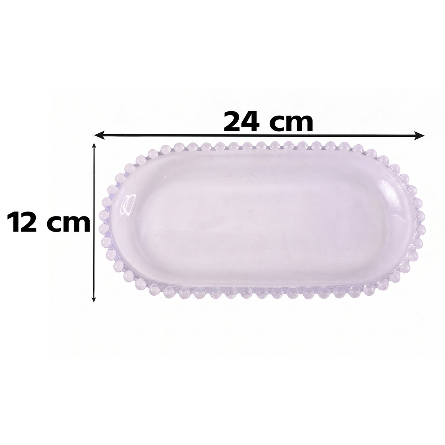 Transparent Glass Serving Tray 9 Inch Oval Beaded Edge Platter for Snacks (1 Pc)