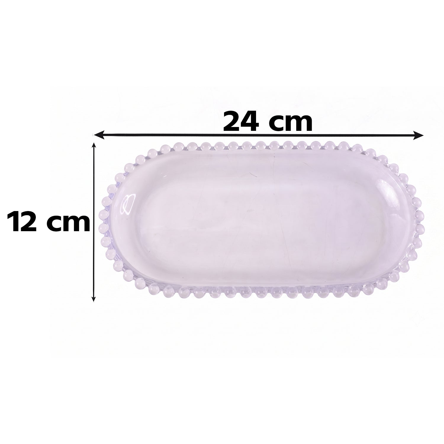 Transparent Glass Serving Tray 9 Inch Oval Beaded Edge Platter for Snacks (1 Pc)