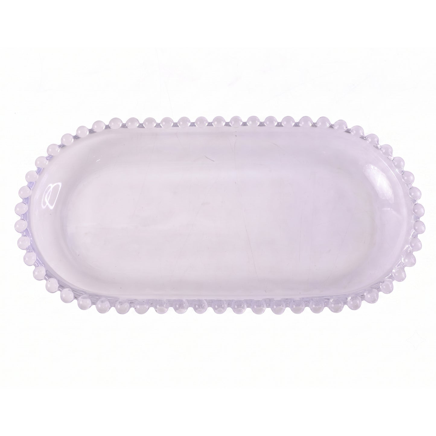 Transparent Glass Serving Tray 9 Inch Oval Beaded Edge Platter for Snacks (1 Pc)