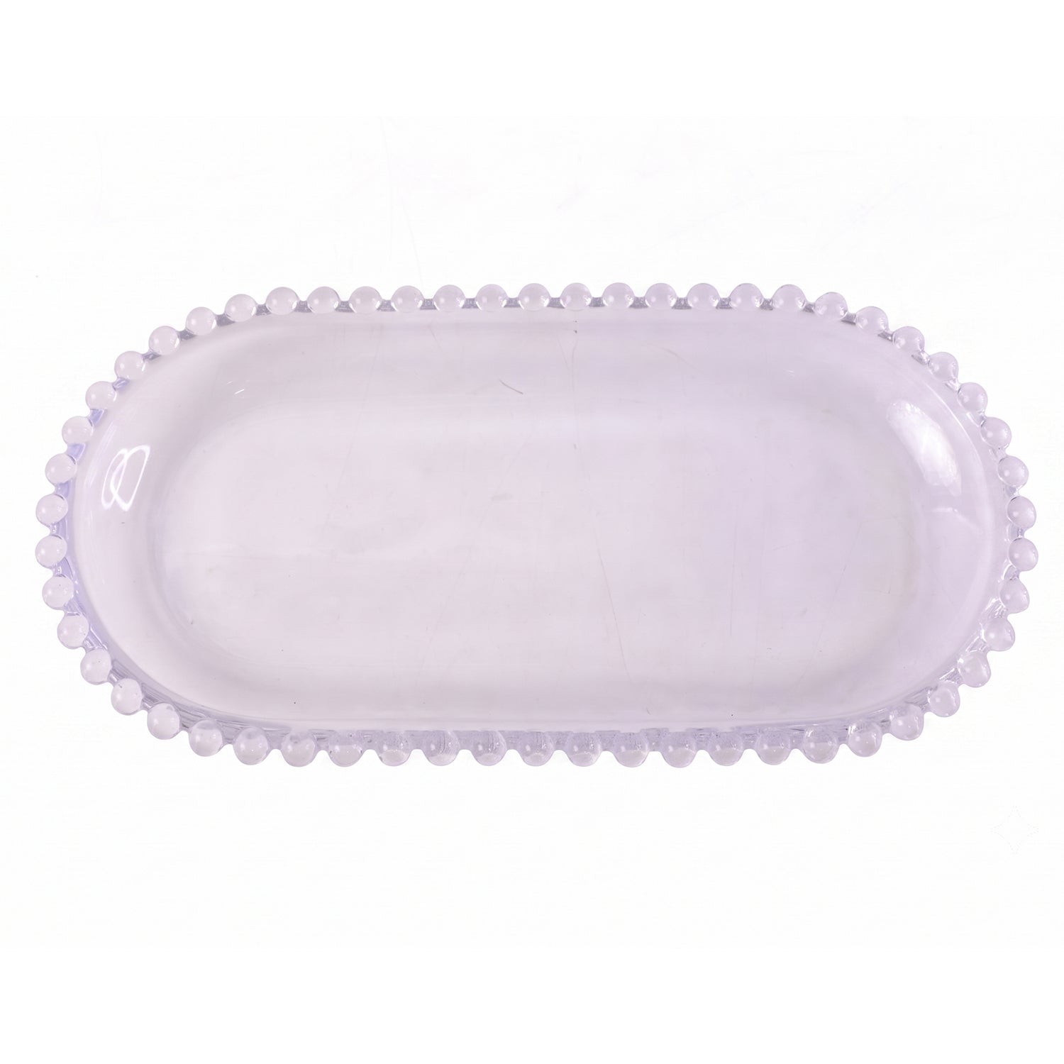 Transparent Glass Serving Tray 9 Inch Oval Beaded Edge Platter for Snacks (1 Pc)