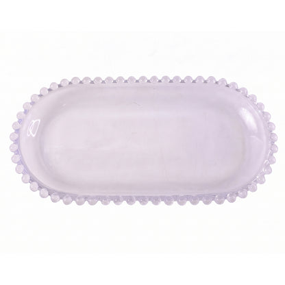 Transparent Glass Serving Tray 9 Inch Oval Beaded Edge Platter for Snacks (1 Pc)